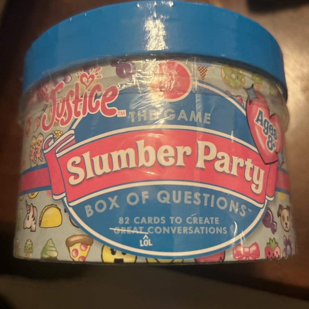 JUSTICE SLUMBER PARTY GAME BOX OF QUESTIONS 82 CARDS To Create Conversations Fun